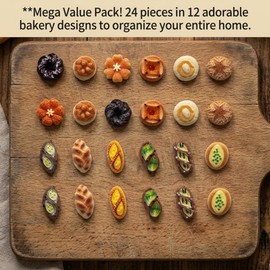 Mini Bread Fridge Magnets, 24 Pcs, 3D Resin