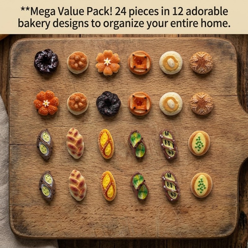 Mini Bread Fridge Magnets, 24 Pcs, 3D Resin