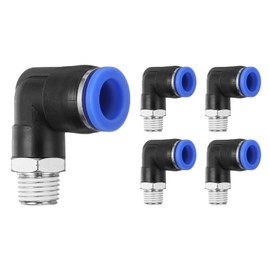 HARFINGTON 5pcs Push to Connect Fittings Male Elbow 1/2 Inch Tube OD x 1/4 Inch NPT Thread Plastic Quick Connect Air Hose Pneumatic Fitting Kit Push Lock Connector PL12-N02, Blue
