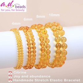 AD Beads Handmade Gemstone Stretch Elastic Bracelet Crystal Healing Reiki Nature's Beauty and Spiritual Essence Unisex (10mm, Citrine (Joy and abundance))