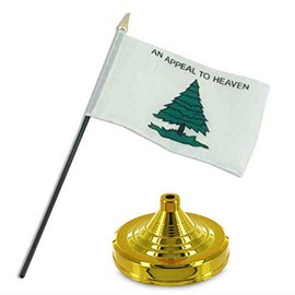 Trade Winds An Appeal To Heaven Realistic Pine Tree With Grass Washington Cruisers White 4x6 Flag Desk Set Plastic Table Stick Staff Gold Base, Multi