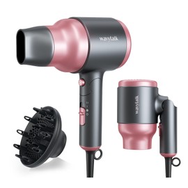 wavytalk Secador de Pelo Portátil con Difusor, Mini Secador de Pelo Plegable con Diseño Liviano, Secador de Pelo de 1600 W con Difusor para Cabello Rizado de Secado Rápido, Pequeño Gris