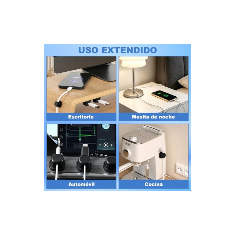 Sujetador de Cables, Set 100 Clips Adhesivos y 6 Sujetadores