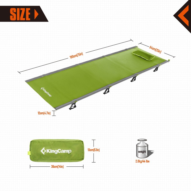 Kingcamp Ultralight Compact Folding Camping Cot Bed, 4.9 Pounds (Green)