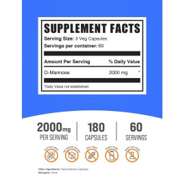 BulkSupplements D Mannose 2000Mg Capsules 180 Count Herbal Supplement For Health And Wellness