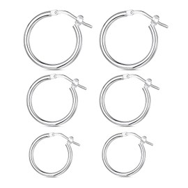 3 Pair Silver Hoops Earrings for Women, Sterling Silver Hoop Earrings, For Women and Girls(20/30/40mm)