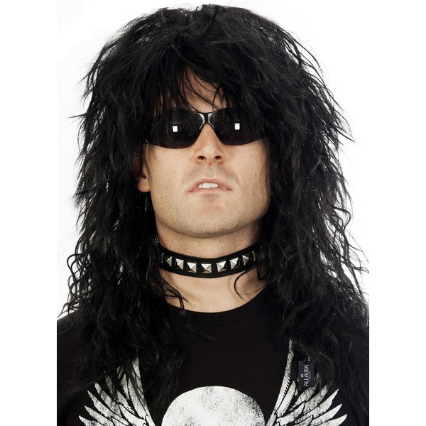 ALLAURA 80s Rocker Mullet Wig - Black Men's Big Hair