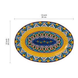 Bico Havana 16 plus 14 inch Oval Platters Set, Set of 2, Microwave and Dishwasher Safe, for Serving Fish, Chicken, Turkey