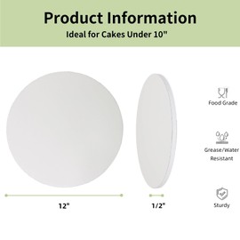 KmaxShip 12 Inch Cake Drum Round, 1-Pack, 1/2" Thick Sturdy Cardboard Cake Base for Wedding & Party Desserts, 10in Cake Board 1pc (White)