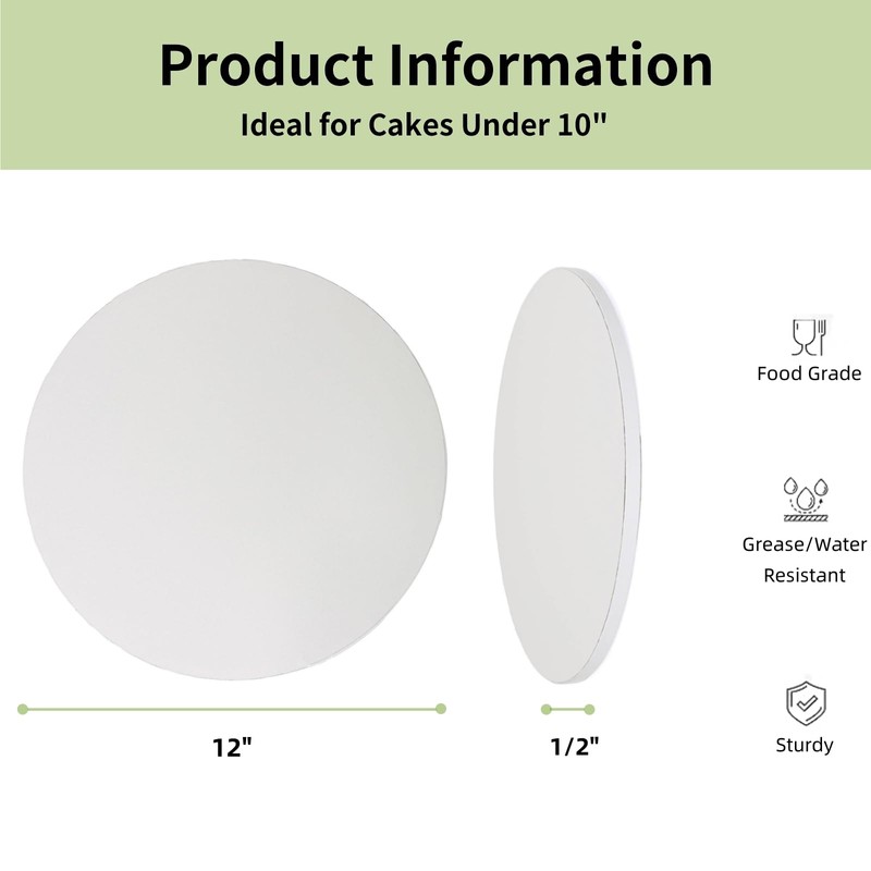 KmaxShip 12 Inch Cake Drum Round, 1-Pack, 1/2" Thick Sturdy