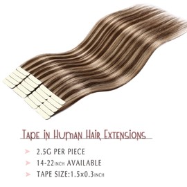 SURNEL Tape-In Extensions 4 Medium Brown Highlighted 27 Caramel Blonde Tape-In Hair 18 Inches 50 g 20 Pieces Tape Extensions Real Hair (tape #4P27-45 cm)