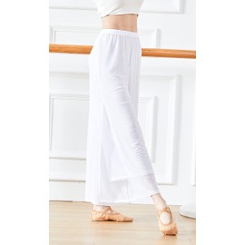 Angcoco Women's Double Layered Stretch Chiffon Dance Training Pants White
