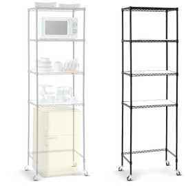 Huwena 4 Tier Mini Fridge Shelf Microwave Stand Over Height Adjustable Fridge Storage Rack with Lockable Wheels & Waterproof Mats Multilayer Metal Organizer for Dorm Apartment Kitchen Office(Black)