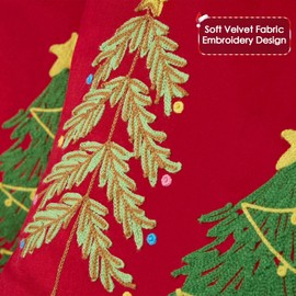 Baccessor Red Velvet Embroidery Christmas Pillow Cover 18x18 Inch, Tufted Square Pillow Cover Xmas Trees Pillowcase Winter Holiday Christmas Decor for Home Sofa Couch 1 Piece