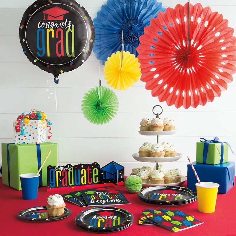 Unique Party 72664 - 18cm Colourful Graduation Paper Plates, Pack