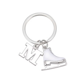 Amaxer White Enamel Ice Skates Shoes Pendant Keyring Alphabet Letters A-Z Ice Skating Stainless Steel Keychain for Unisex, M, Medium