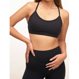 themoodyme Everyday Women Yoga Cross Back Bra - Medium Support Back Strappy Women Activewear Padded Removable Gym Sports Bra (UK, Alpha, M, Regular, Regular, Dusk Black)