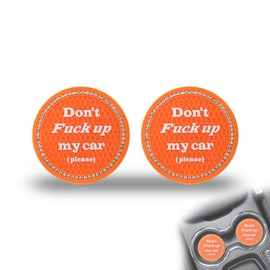 BEYPOVK 2 Pack Bling Car Cup Coaster, Universal Silicone Anti Slip Car Cup Holder Mats, Funny Spoof Car Interior Accessories for Men and Women (Orange)
