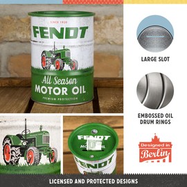 Nostalgic-Art Retro Money Box 600ml Fendt - All Season Motor Oil - Gift Idea for Tractor Fans Metal Piggy Bank Vintage Tin Money Box