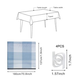 Andiker Rectangle Tablecloth, PEVA Checkered Waterproof Tablecloth with 4 Plastic Clips for Dining Table, 70.86 * 53.93inches Decorative Wipeable Tablecloths for Party (Blue Check)