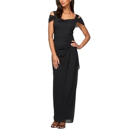 Alex Evenings Women's Long Cold Shoulder Dress, Mother of The Bride, Formal Events Regular Sizes, Black, 16 Petite