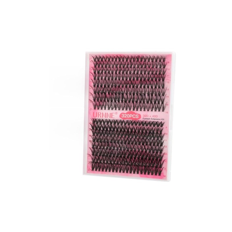 URNNE Lash Clusters 30D+40D 320pcs Eyelash Clusters 9-16mm Wispy Individual