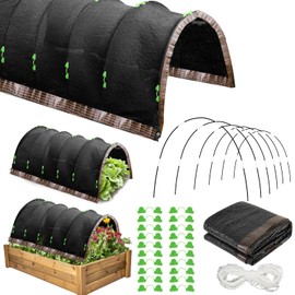 CIEOVO Plant Shade Cloth Set, 6 Sets of Greenhouse Hoops Clips for Raised Beds and Rope 6.56' x 4.9' Plant Umbrellas 70% Sunblock Shade Cloth for Greenhouse Outdoor Plants Vegetables