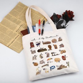 MYSOMY Scotland Trip Gift A-Z of Scotland Travel Tote Bag Scotland Souvenir Shoulder Bag Edinburgh Gift Welcome to Scotland Gift (A-Z of Scotland TB)