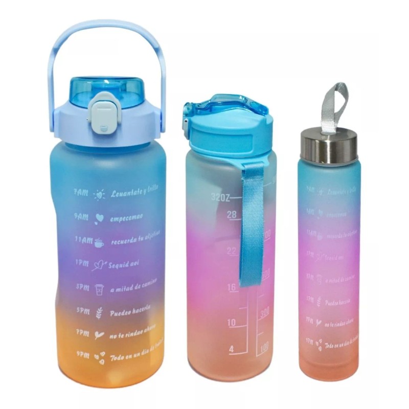 CL Botella Agua Con Medidor Tiempo Motivacional 2lt-900ml-330ml