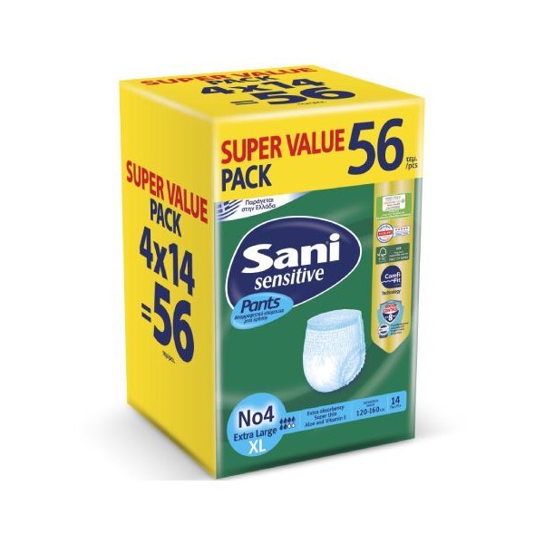 Sani Sensitive Pants No4 Extra Large Super Value Pack (4x14pcs), 56pcs (4x5201263865411)