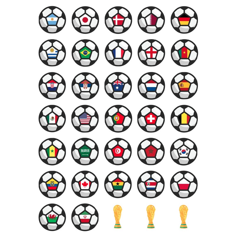 35 x Pre Cut World Cup Flags Football Cupcake Toppers/Decorations