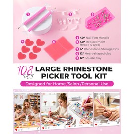 108Pcs Rhinestone Picker Tool Kit: 40Pcs Dual-Ended Handle, Bedazzling Tools Pen Kit with 40 Upgraded Plastic Replacement Tips, 24 Clay, 4 Rhinestone Storage Tray for Home Studio DIY Craft