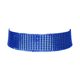 COLORFUL BLING Punk Wide Mesh Metal Sequins Choker Necklace Multicolor Shiny Thick Rhinestone Short Collar Choker for Women Prom Party Costume Jewelry-dark blue