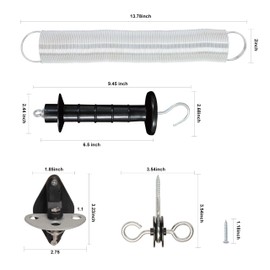 RiteFENCE 2 Pack Electric Fence Spring Gate Kit, Includes 2PCs of 19.5 feet Big Tension Spring,2PCs of 2-Way Gate Anchor Insulator, 2PCs of 3-Way Corner/Ends,2PCs of Black Gate Handle, with 4 Screws