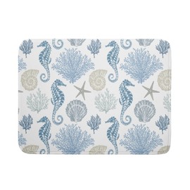 Blue Coral Dish Drying Pad 18 x 24 Inch With Absorbent Reversible Microfiber Coastal Starfish Seashell Summer Drying Mats Dish Drainer Mat Fast Dry For Kitchen Dining Room Decoration