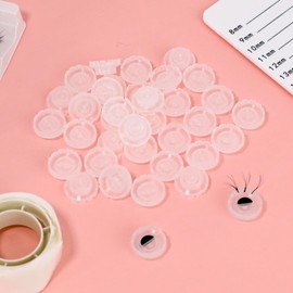 Lash Glue Cups, 200 PCS Round Shaped Lash Glue Holder Plastic Glue Rings Lash Fan Blossom Cups Lash Extension Supplies with 2 Rolls Point Glue