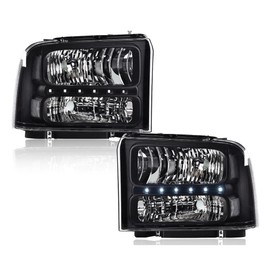 GRAND ORANGE LED DRL Headlights Assembly, Compatible with 2005 2006 2007 Ford F250 F350 F450 F550 Super Duty bumper Headlamp, Amber Corner Headlight（Clear lens Black Housing Clear Reflector）