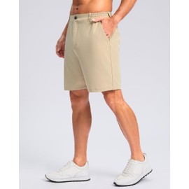 Pudolla Men's Casual Shorts 7" Lightweight Golf Shorts with 3 Pockets Stretch Quick Dry Work Shorts（Light_Khaki XXL