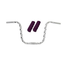 OG Lowrider Handlebar U Square Twisted 9" 25.4mm Chrome & Grips Purple 115mm