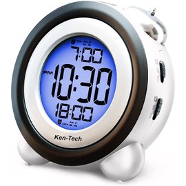Sonnet Twin Bell Digital Alarm Clock - Very Loud Alarm Clock for Heavy Sleepers and The Hearing Impaired. Battery Operated Dual Alarm Blue Backlight. for Teens and Senior Citizens by Ken-Tech - White (SONNET-T-4689)