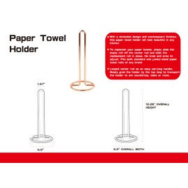 FitWell Paper Towel Holder for Kitchen Countertops, Bars & Dining Tables Steel Paper Towel Stand, Fits Standard & Jumbo Rolls, 1 Count (Copper)