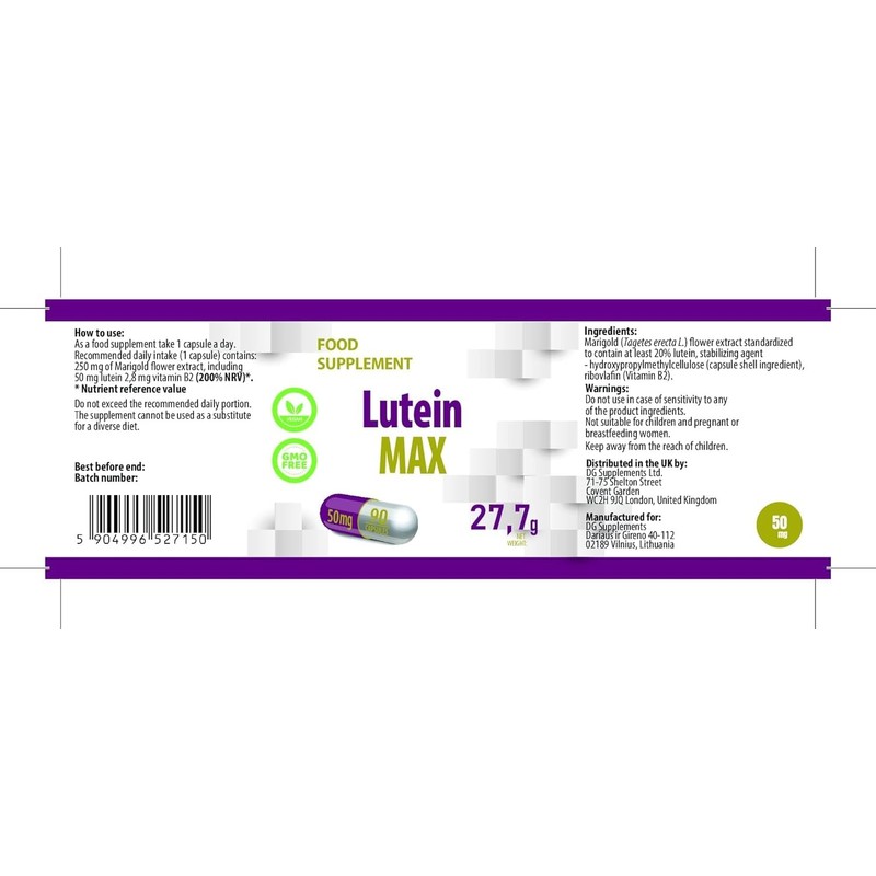 Lutein Eyes 50 mg 90 Vegan Capsules, Laboratory Tested, High