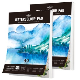Stationery Island Watercolour Paper A6 300 g, 40 Sheets Watercolour Pad A6, Watercolour Paper for Watercolours 2 Pack, Watercolour Paper Postcards, Watercolour Paper for Students, Beginners,