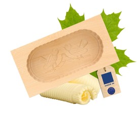 Hofmeister Holzwaren, butter mold, square, 250 grams, 2 BIRDS, made of maple wood, L190xB96-100xH43 mm, 10972