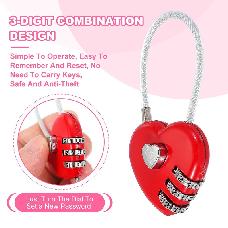 MECCANIXITY Heart Padlock, 3 Digit Combination Lock Heart Shape Mini