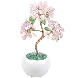Nupuyai Rose Quartz Crystal Tree Feng Shui Gemstone Tree with Ceramic Base, Lucky Tree, Money Tree Gift, Wedding Decoration for Good Luck, 6.5-7.5 Inches