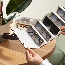 Trave Sunglasses Organizer with 5 Slots - Glasses Case Storage Box Portable Sunglasses Holder Case for Women Men (Black)