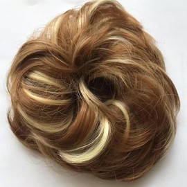 HYNRCAKZYL Messy Bun Hair Pieces 2 Pcs Wavy Curly Bun Scrunchies Synthetic Hair Chignon Hairpieces for Women Tousled Updo Hair Buns Blonde Brown