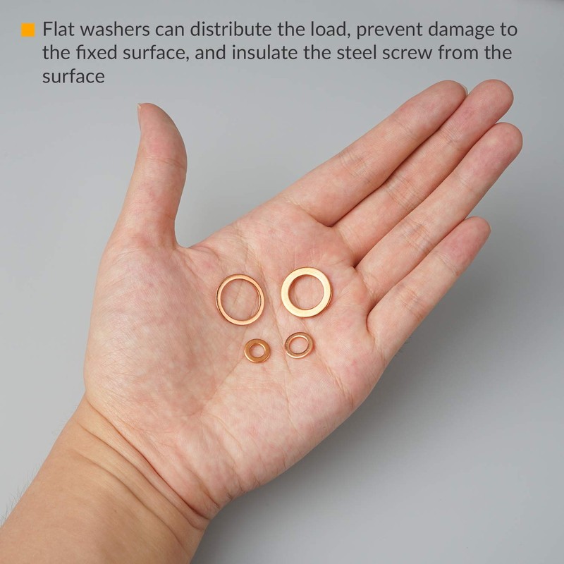200pcs Solid Copper Washer Set, 9 Size Metric Copper Sealing