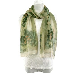 Acotavie Scarfs for Women Lightweight Scarves Fashion Print Floral Pattern Sheer Scarf Shawl Wraps (lotus olive green)